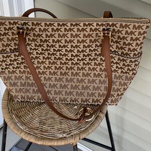 Michael Kors Brown Monogram Medium Tote Bag with Leather Handles